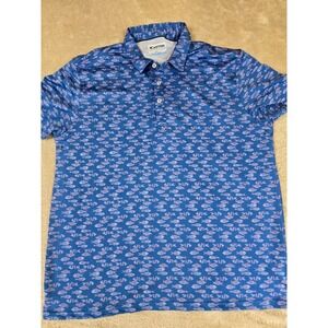 XCASTER OUTDOOR Mens Blue Fish Print Golf Polo Shirt Size L Vented